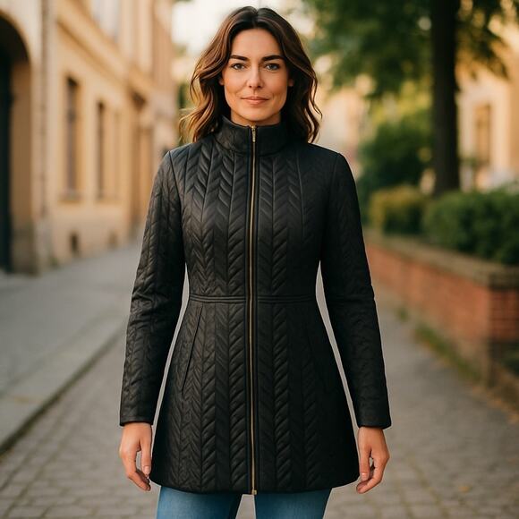 Kate Spade Black Puffer Jacket with Quilted Design Size Xsmall - Picture 1 of 12